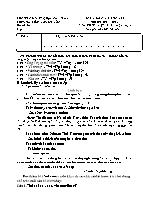 Bài kiểm cuối học kì 1 môn Tiếng việt (Phần đọc) Lớp 4 - Năm học 2021-2022